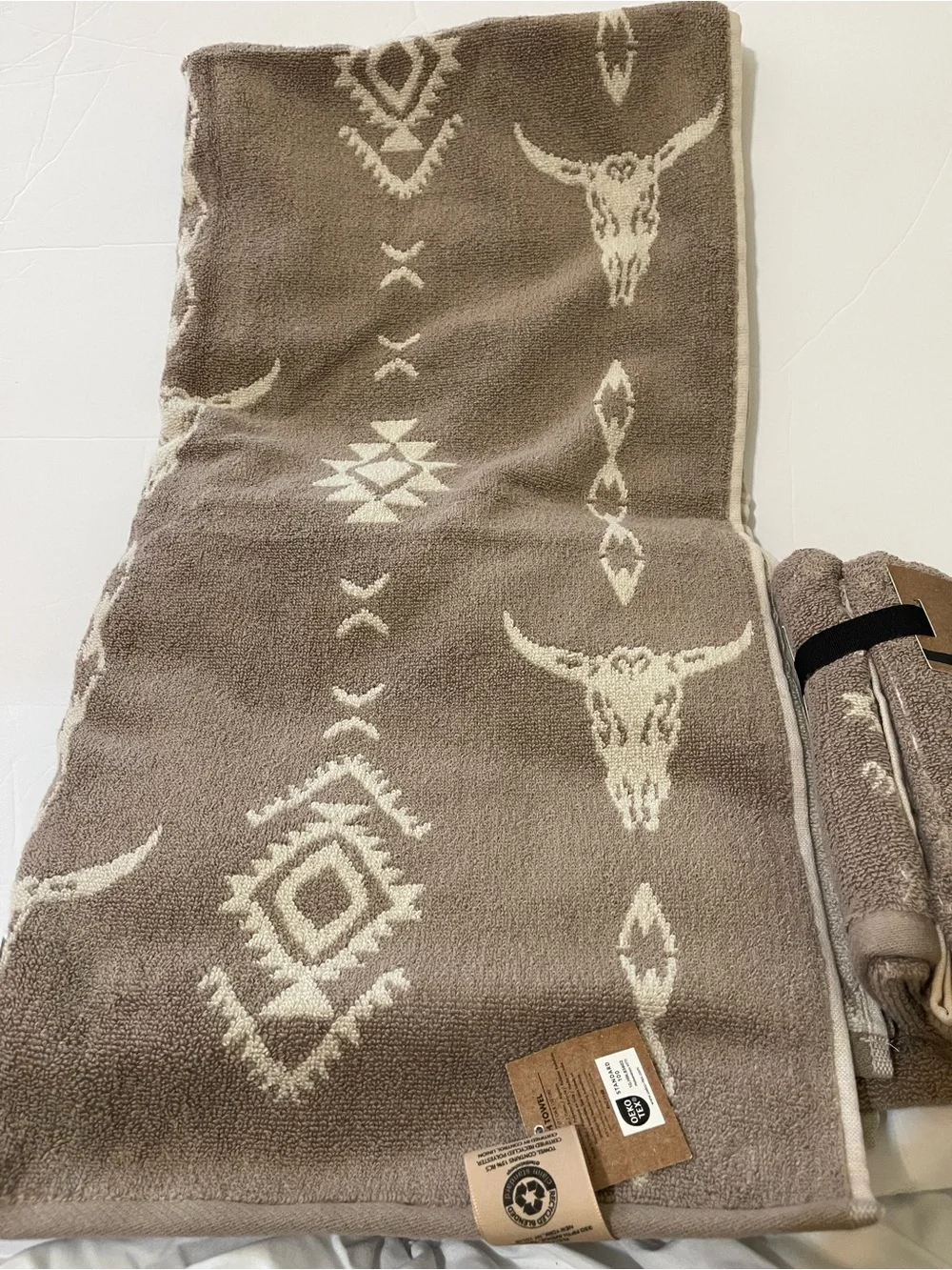 Wrangler Western Steer Skull Design 2 Bath Towels & a Set of Hand Towels - NWT *